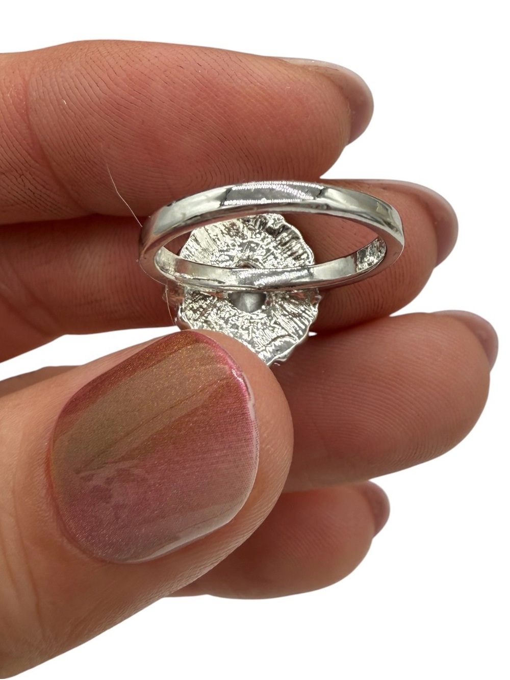 Pink Oval Halo Cocktail Ring w/Clear Crystal Accents- 925 Sterling Silver Size 5 - Picture 8 of 8